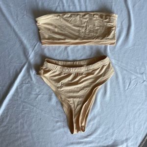 High waisted nude 2 piece swim